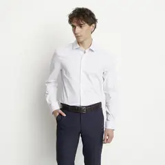 BASEMENT - Camisa Casual Hombre Manga Larga Diseño Puntos