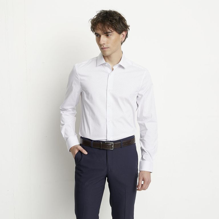 Camisa Casual Hombre Manga Larga Diseño Puntos