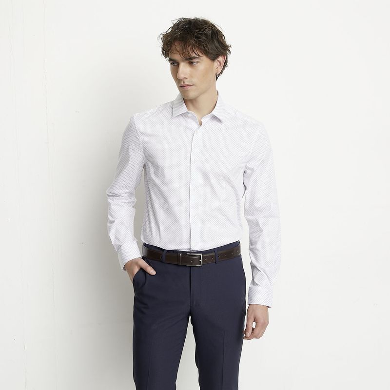 BASEMENT - Camisa Casual Hombre Basement Manga Larga Diseño Puntos