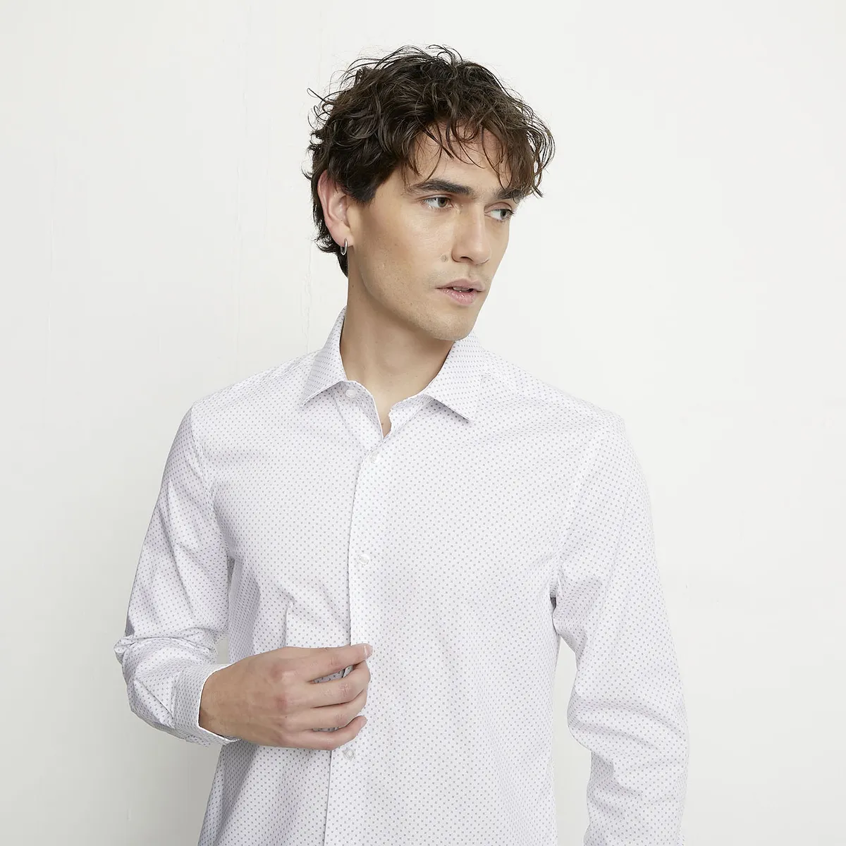 BASEMENT - Camisa Casual Hombre Basement Manga Larga Diseño Puntos