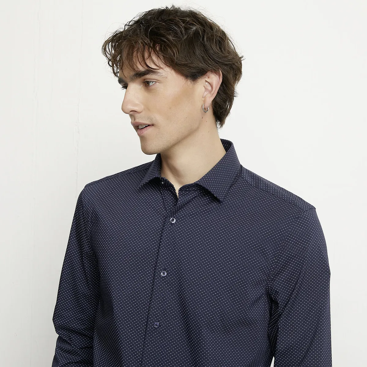 BASEMENT - Camisa Casual Hombre Basement Manga Larga Diseño Puntos