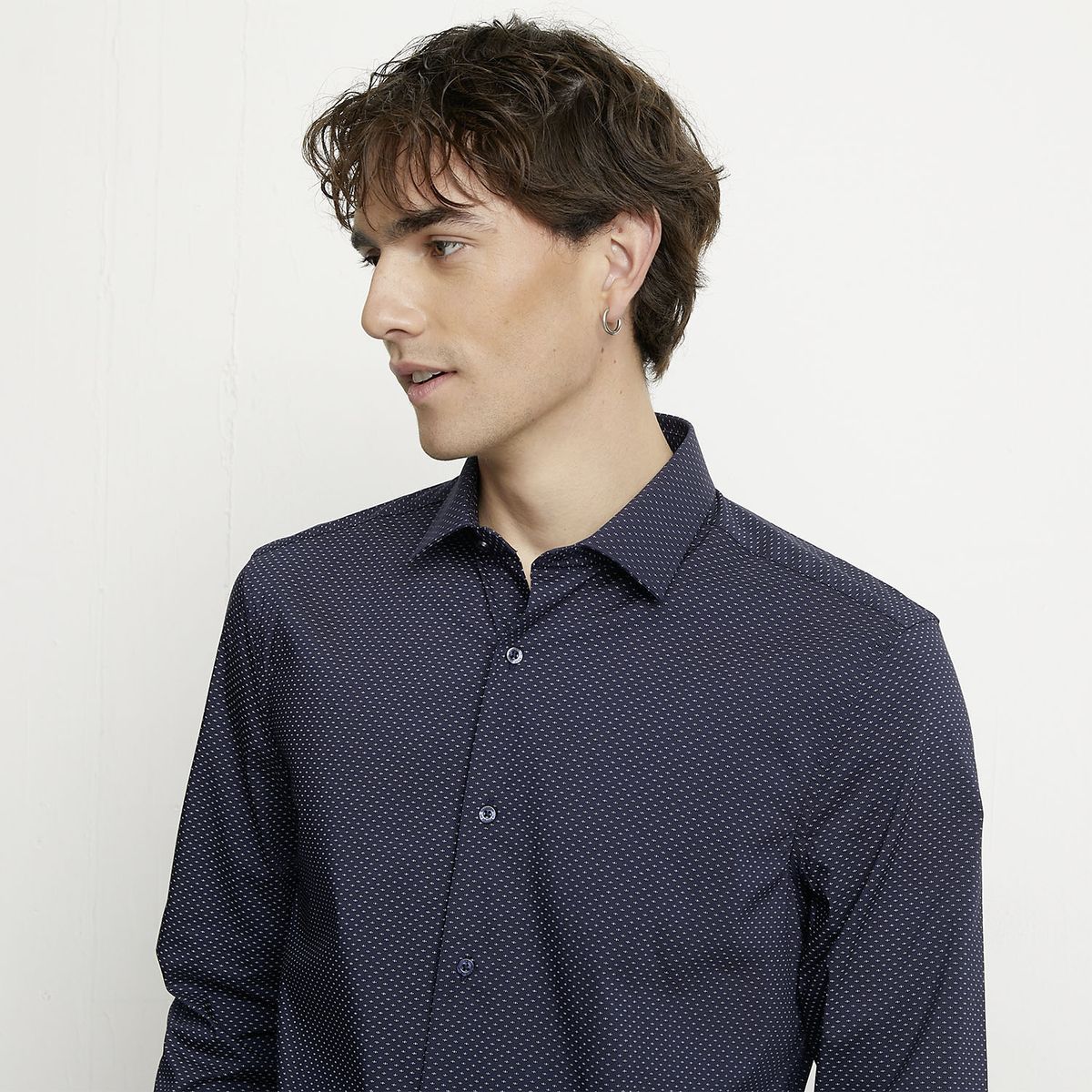 BASEMENT - Camisa Casual Hombre Basement Manga Larga Diseño Puntos