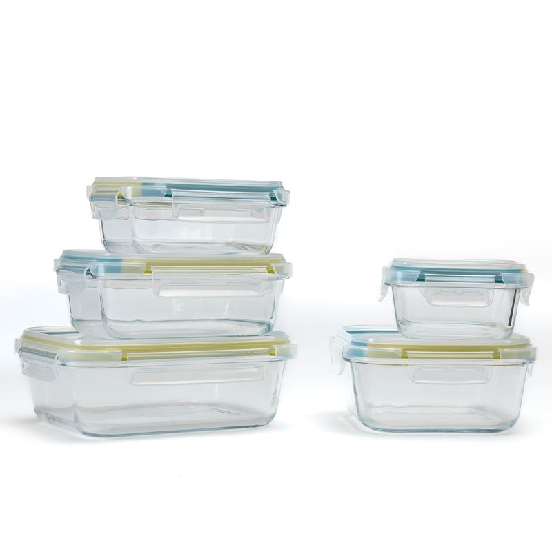 MICA - Set de 5 Contenedores de Vidrio Mica Apto Horno y Microondas