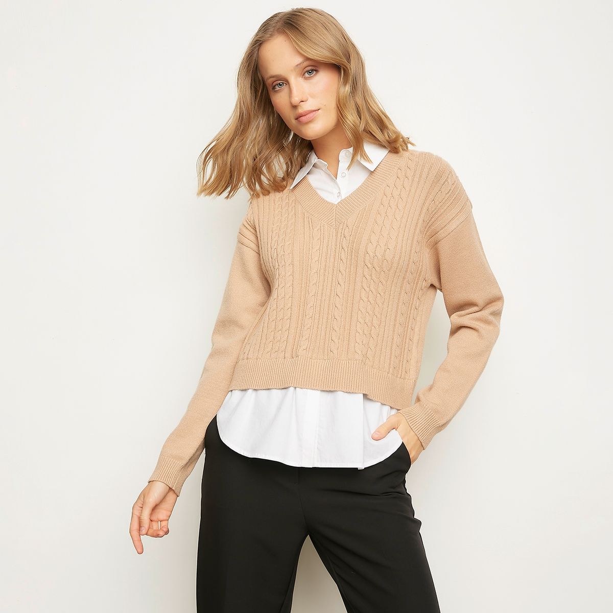 BASEMENT - Sweater Con Camisa Combinado Mujer Basement