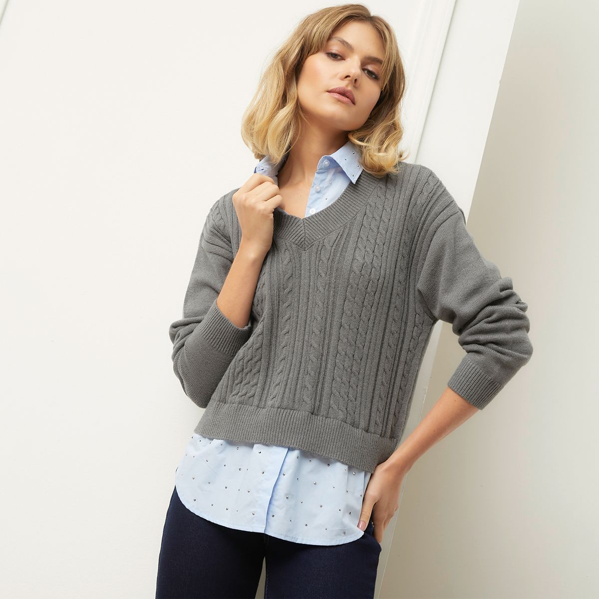 BASEMENT - Sweater Con Camisa Combinado Mujer Basement