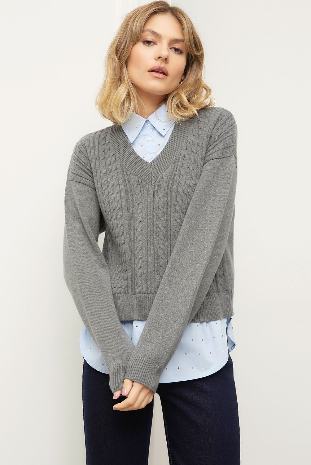 BASEMENT - Sweater Con Camisa Combinado Mujer Basement