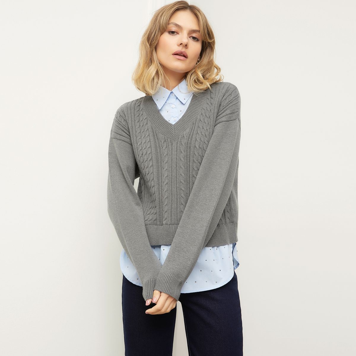 BASEMENT - Sweater Con Camisa Combinado Mujer Basement