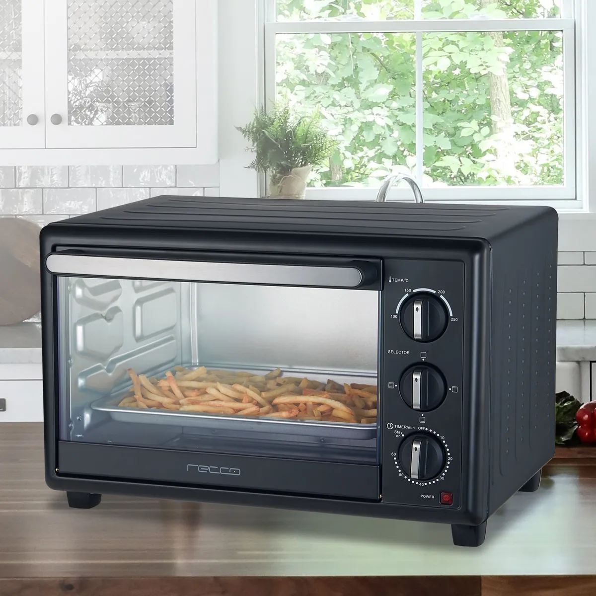 RECCO - Horno Eléctrico Recco 30 Litros Doble Vidrio Negro