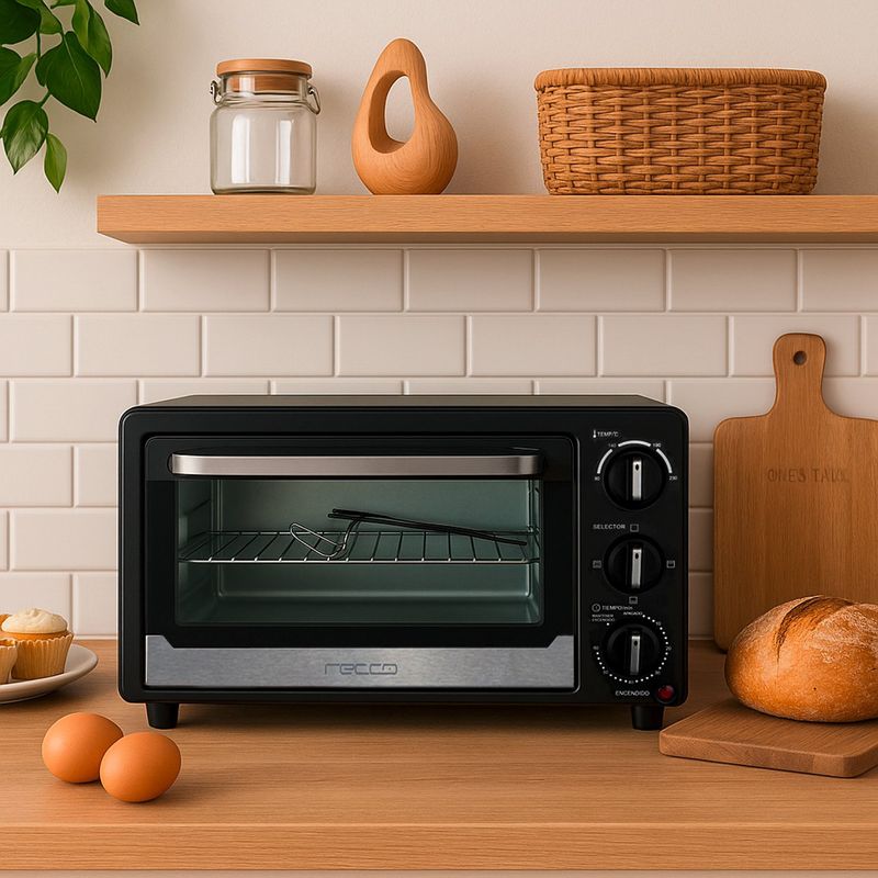 RECCO - Horno Eléctrico Recco 17 Litros Doble Vidrio Negro