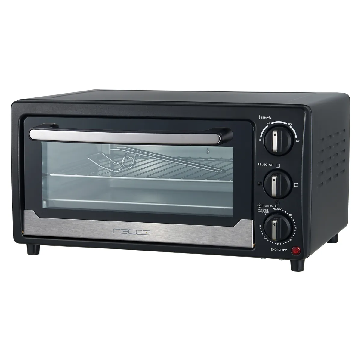 RECCO - Horno Eléctrico Recco 17 Litros Doble Vidrio Negro