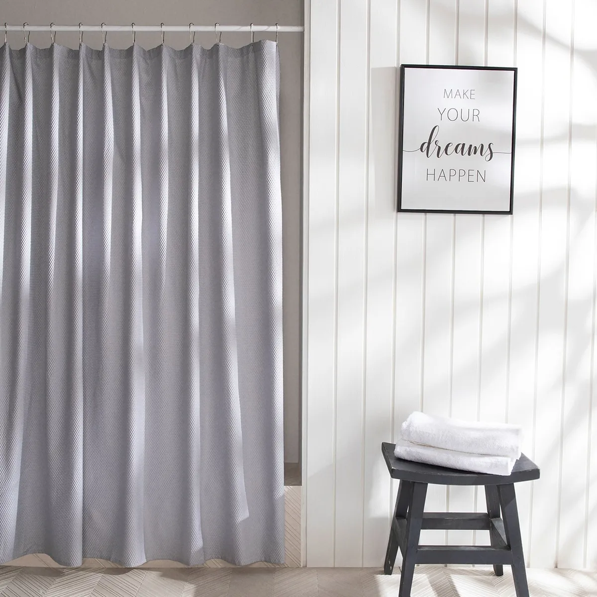 MICA - Cortina De Baño Textil Gris 180 X 200 Cm Mica