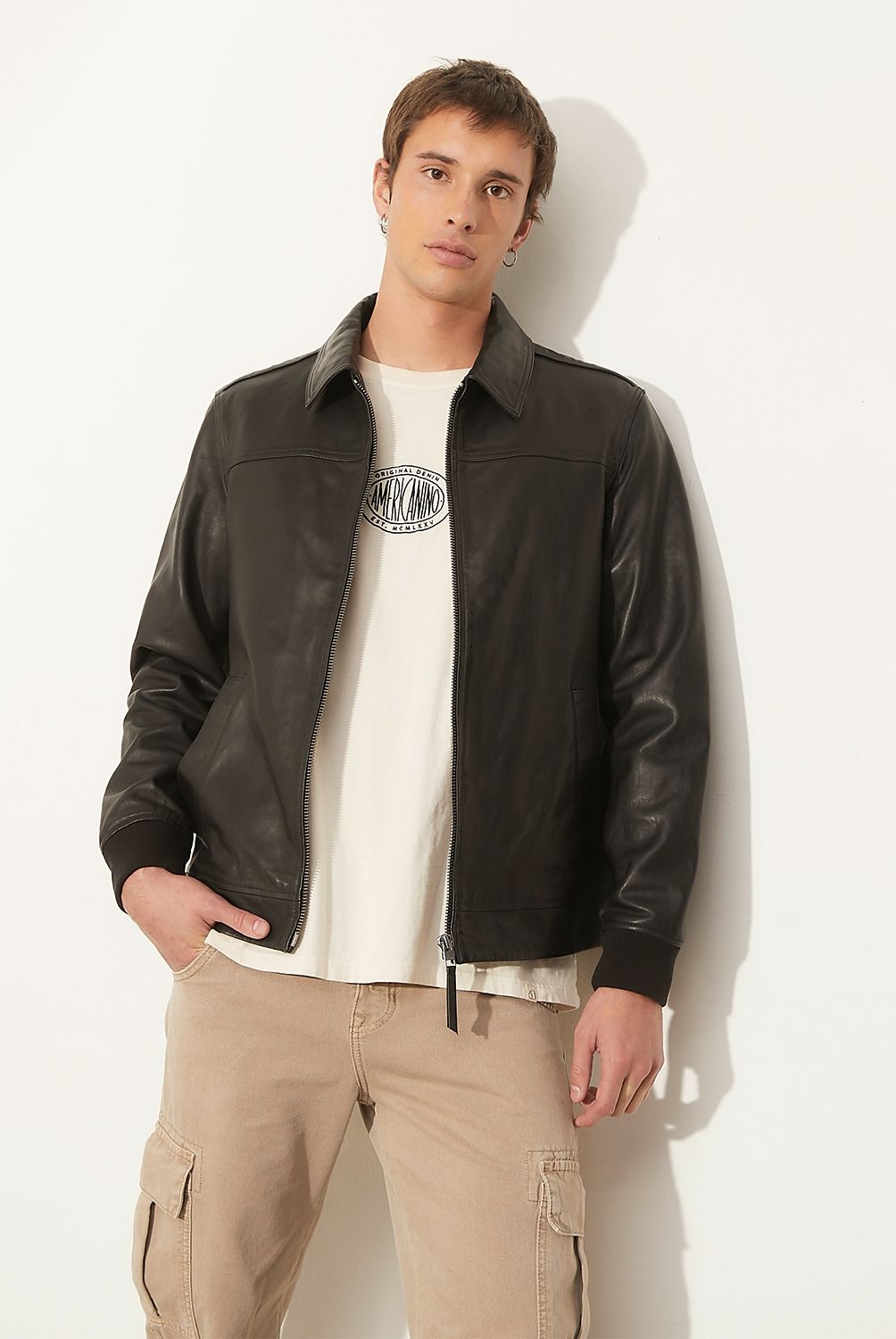 AMERICANINO - Chaqueta Americanino Cuero Diseño Liso Estilo Urbano Hombre