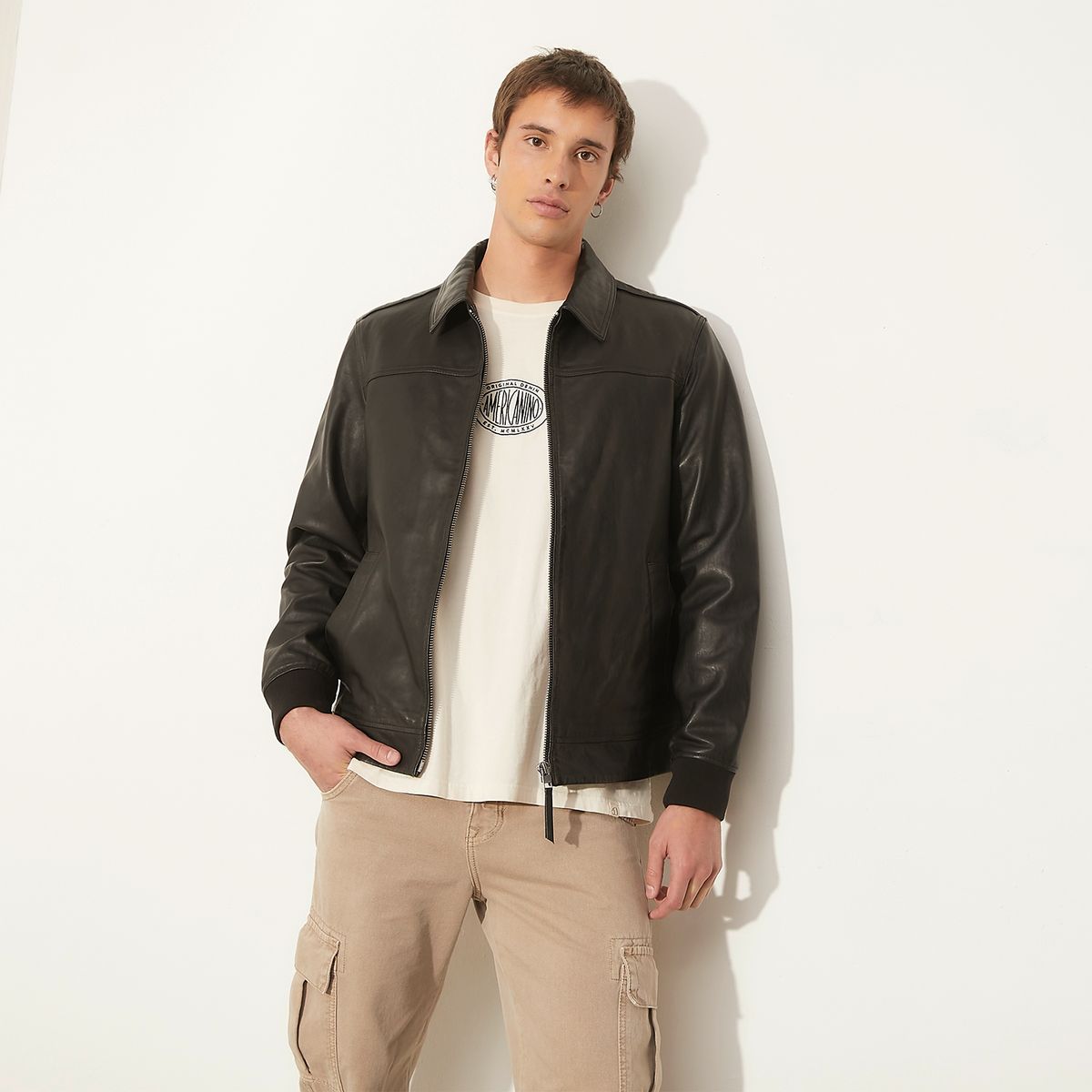 AMERICANINO - Chaqueta Americanino Cuero Diseño Liso Estilo Urbano Hombre