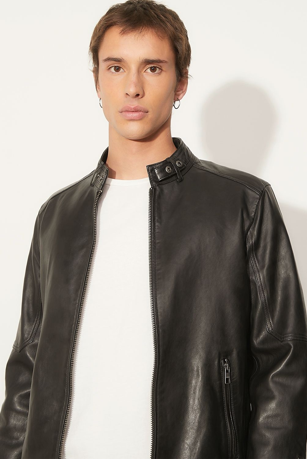 AMERICANINO - Chaqueta De Cuero Americanino Diseño Liso Cuello Mao Hombre