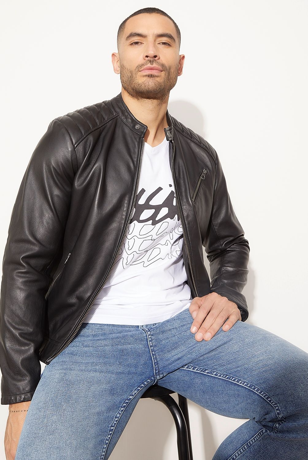 MOSSIMO - Chaqueta De Cuero Moto Hombre Mossimo