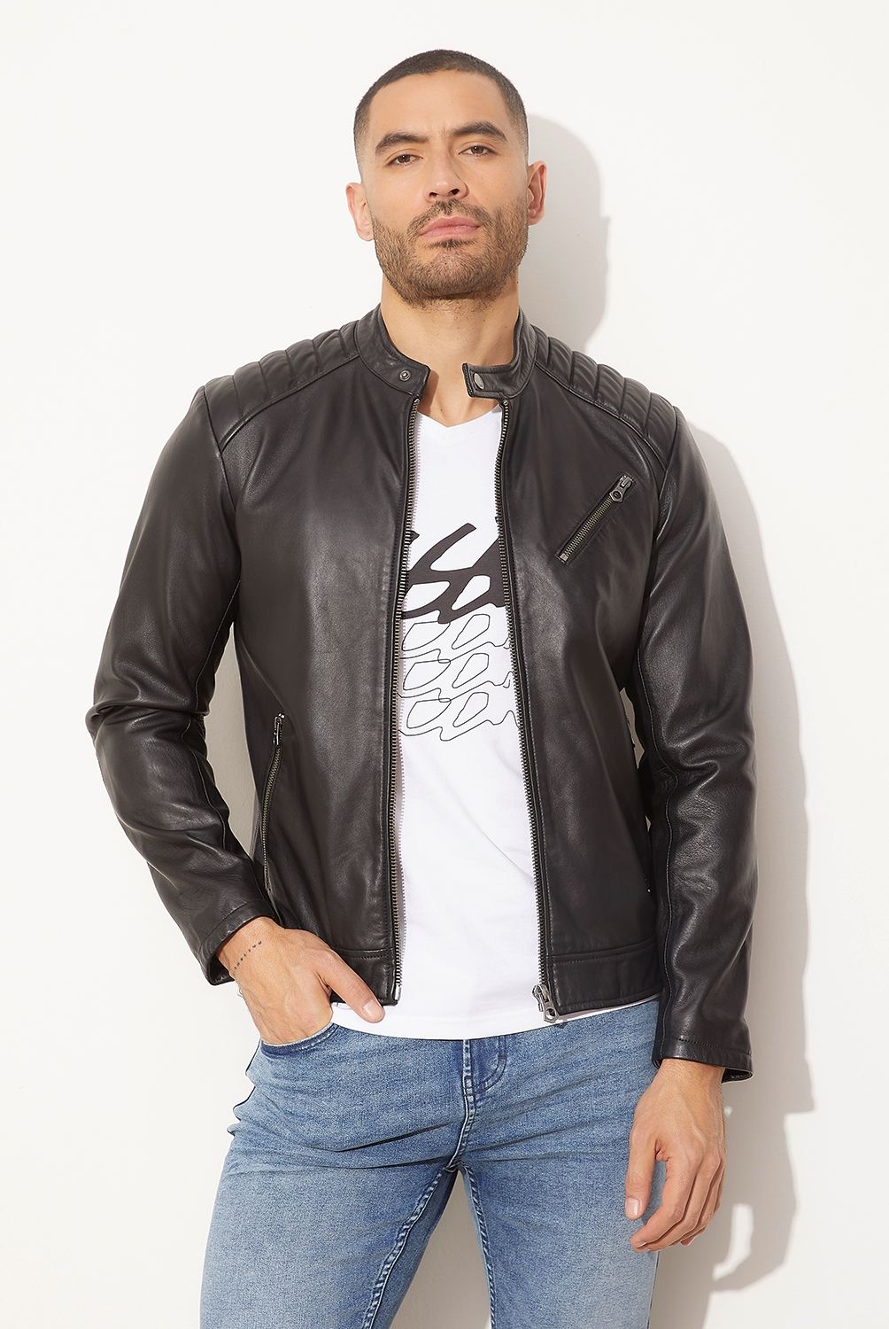 MOSSIMO - Chaqueta De Cuero Moto Hombre Mossimo