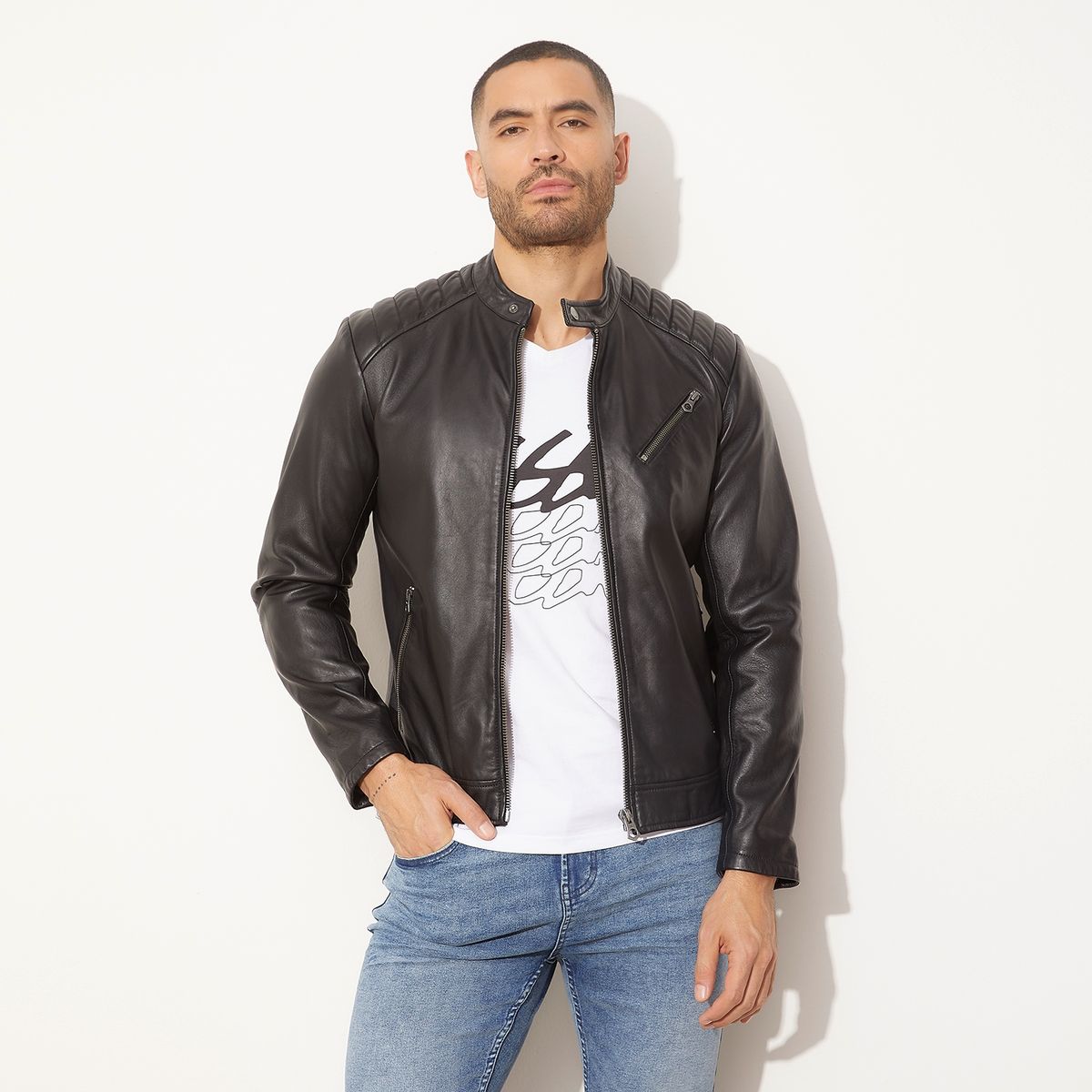 MOSSIMO - Chaqueta De Cuero Moto Hombre Mossimo