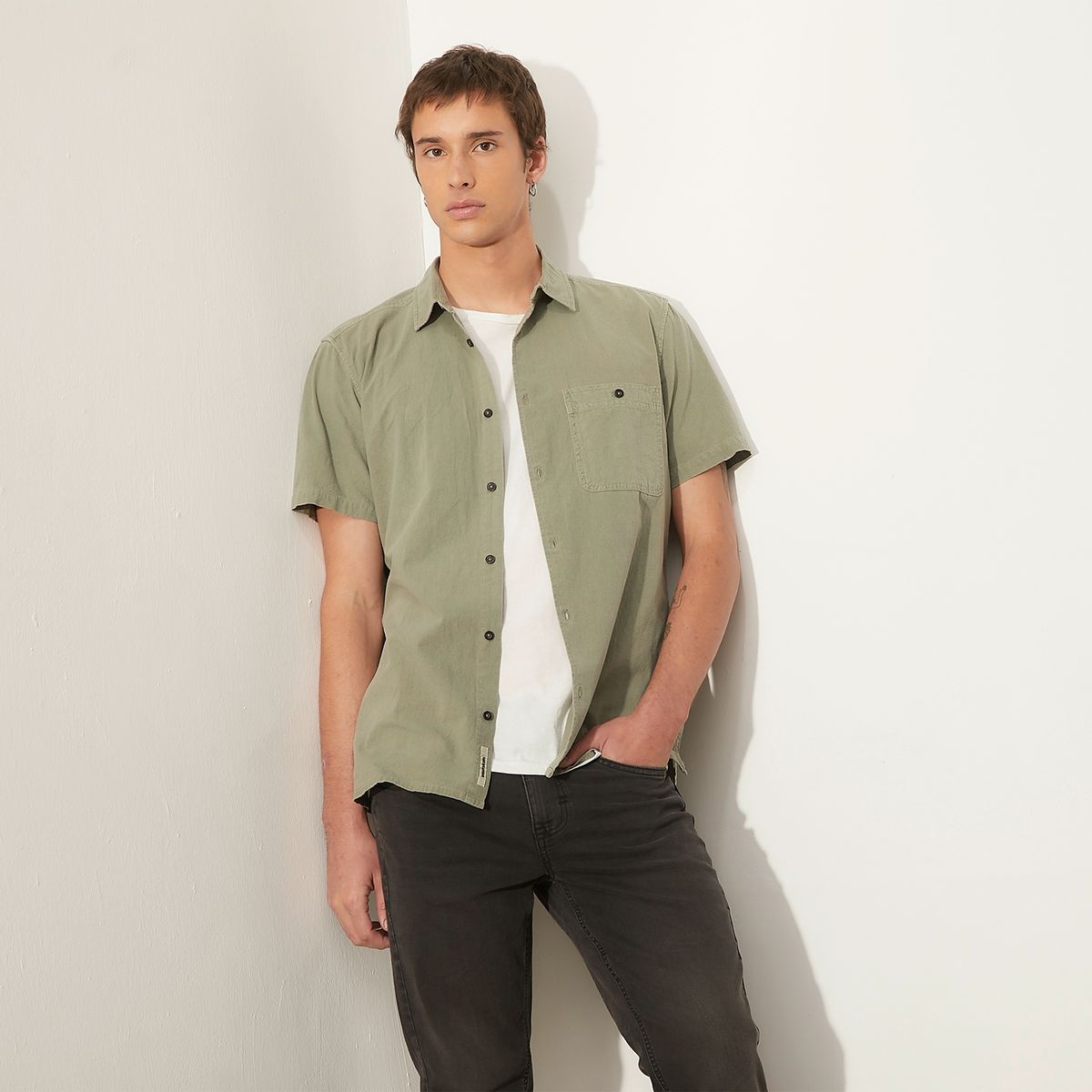 AMERICANINO - Camisa Manga Corta Casual Regular Fit Hombre Americanino