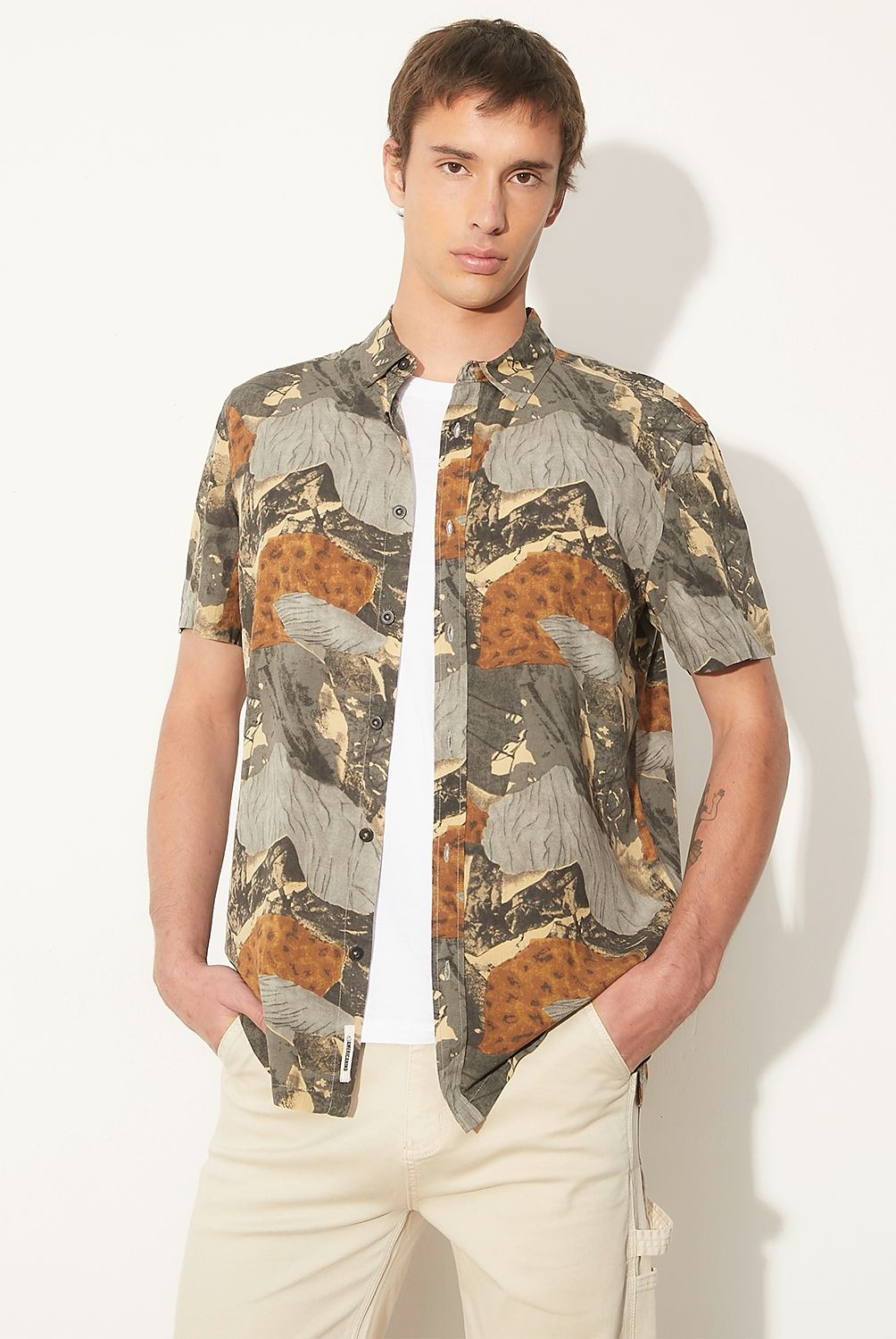 AMERICANINO - Camisa Manga Corta Casual Regular Fit Hombre Americanino