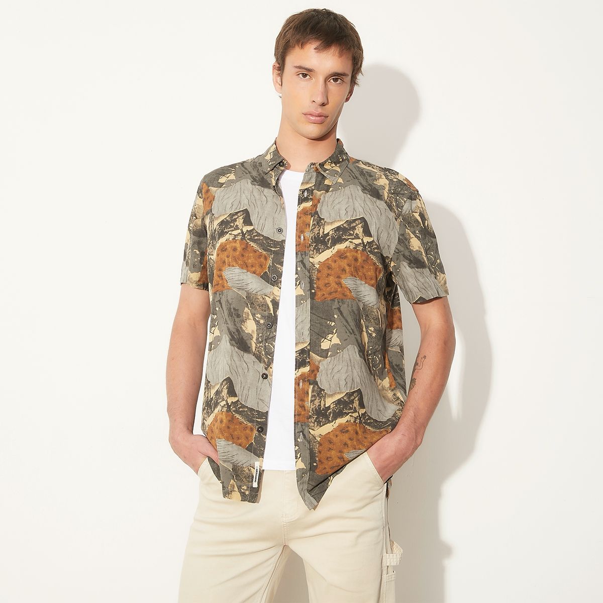 AMERICANINO - Camisa Manga Corta Casual Regular Fit Hombre Americanino