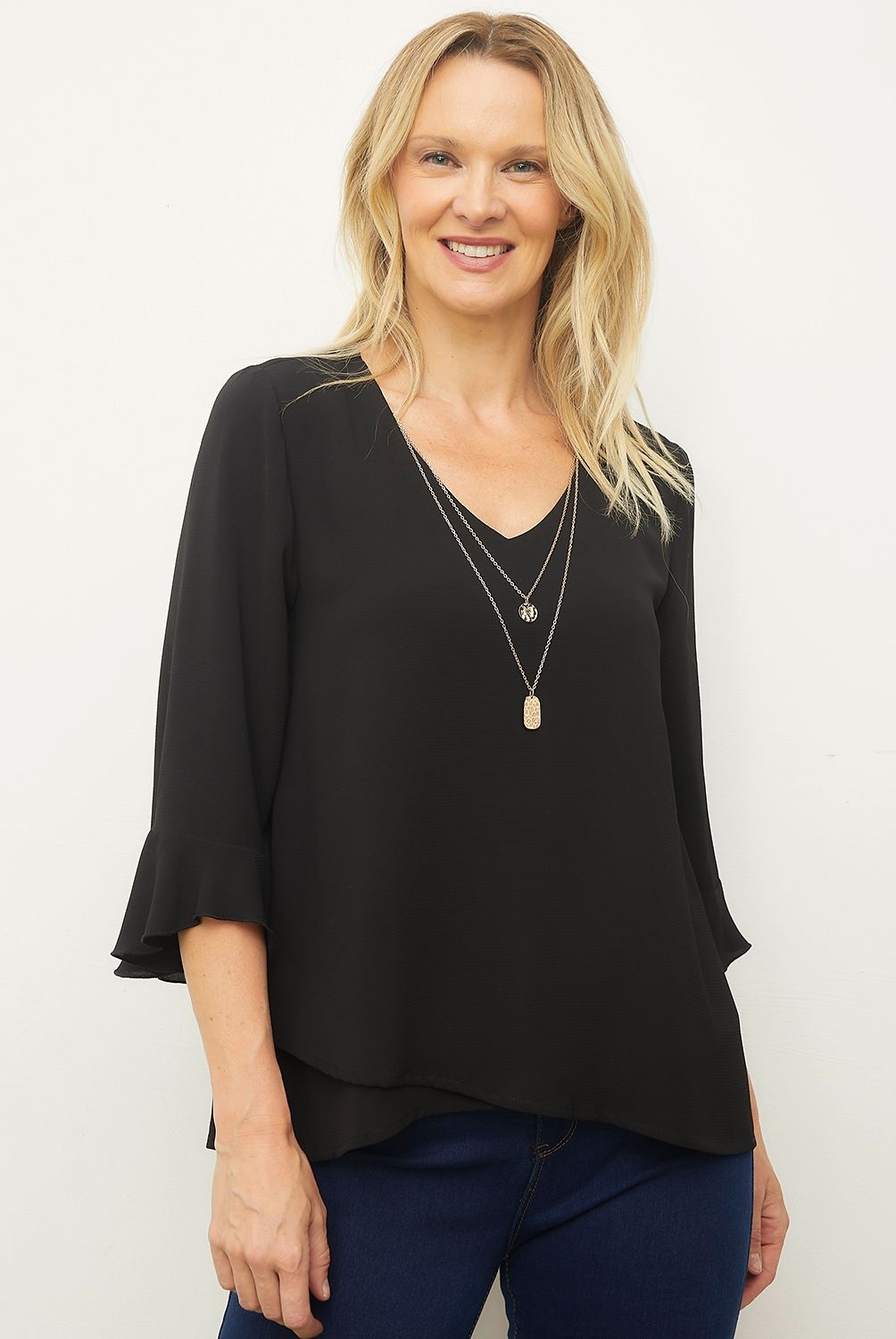 S COCCI - Blusa S.Cocci Mujer Manga 3/4 Con Volados