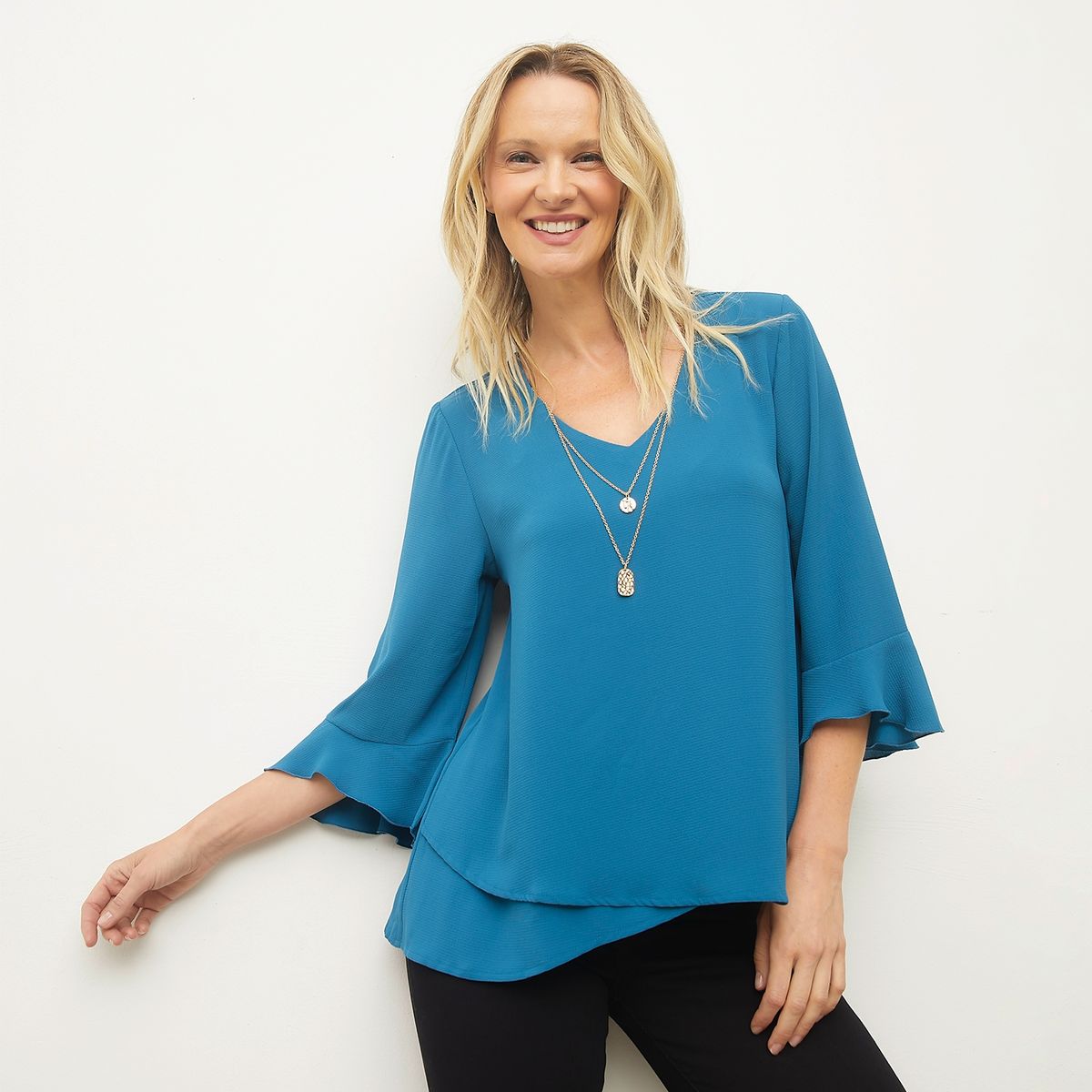 S COCCI - Blusa S.Cocci Mujer Manga 3/4 Con Volados