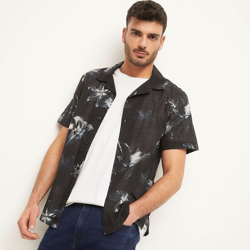 BASEMENT - Camisa Manga Corta Long Fit Hombre Basement