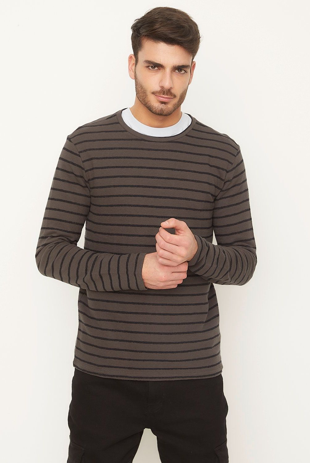 BASEMENT - Polera Manga Larga Regular Fit Hombre Casual Basement