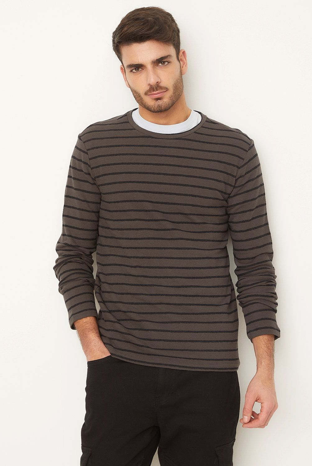 BASEMENT - Polera Manga Larga Regular Fit Hombre Casual Basement