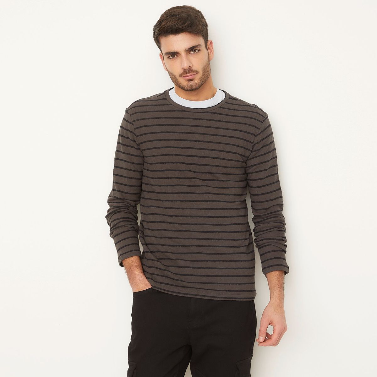 BASEMENT - Polera Manga Larga Regular Fit Hombre Casual Basement