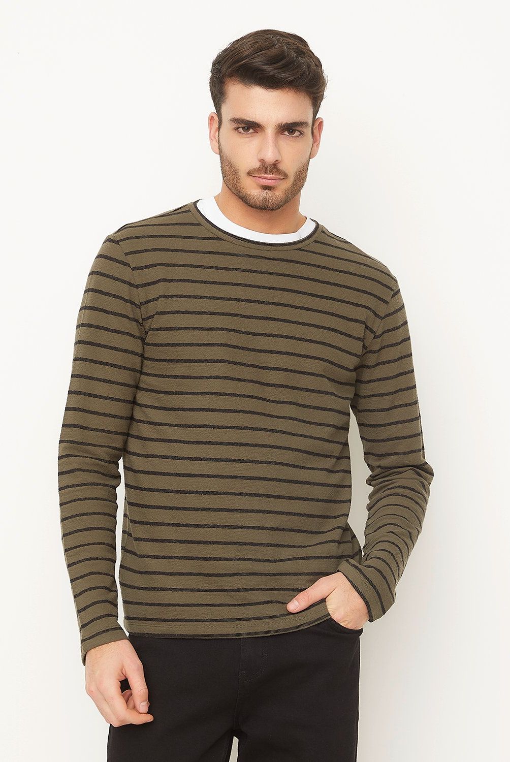BASEMENT - Polera Manga Larga Regular Fit Hombre Casual Basement