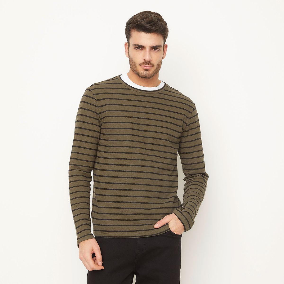 BASEMENT - Polera Manga Larga Regular Fit Hombre Casual Basement