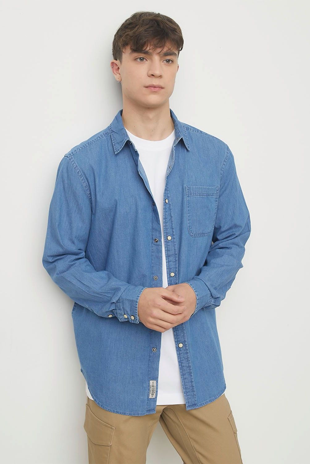 BEARCLIFF - Camisa Manga Larga Denim Algodón Hombre Bearcliff