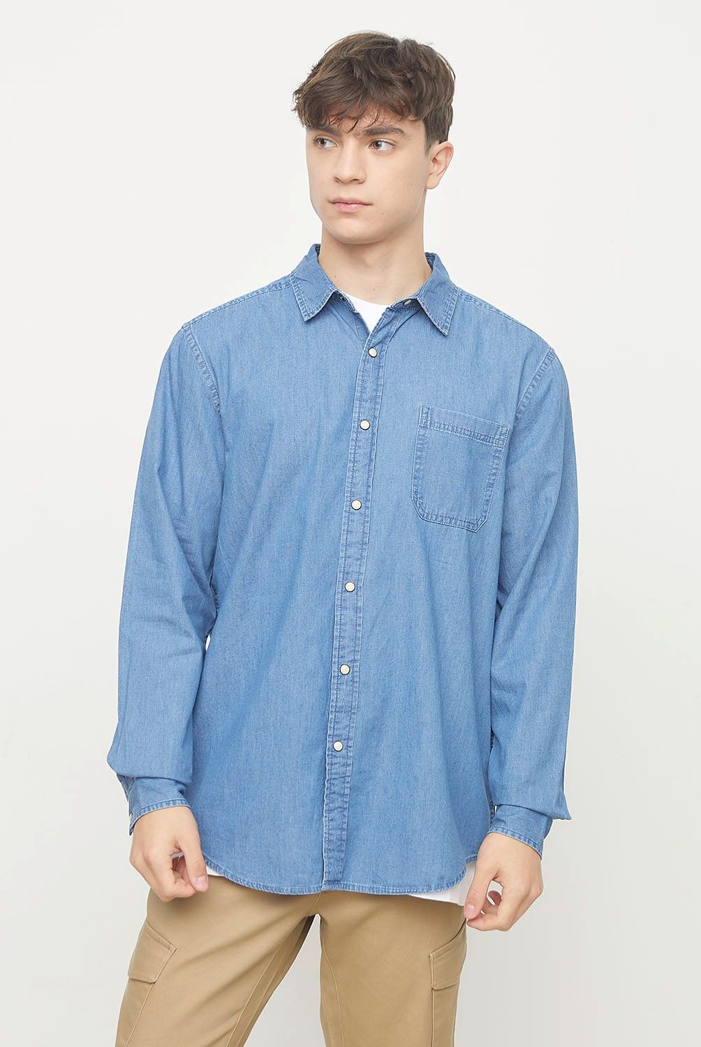 BEARCLIFF - Camisa Manga Larga Denim Algodón Hombre Bearcliff
