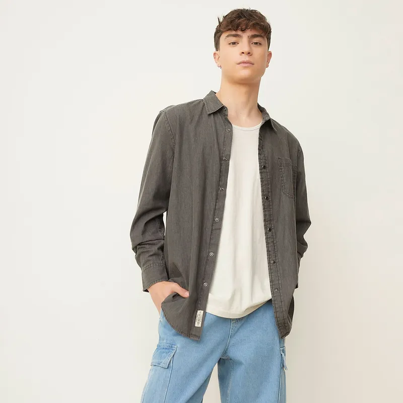 BEARCLIFF - Camisa Manga Larga Denim Algodón Hombre Bearcliff