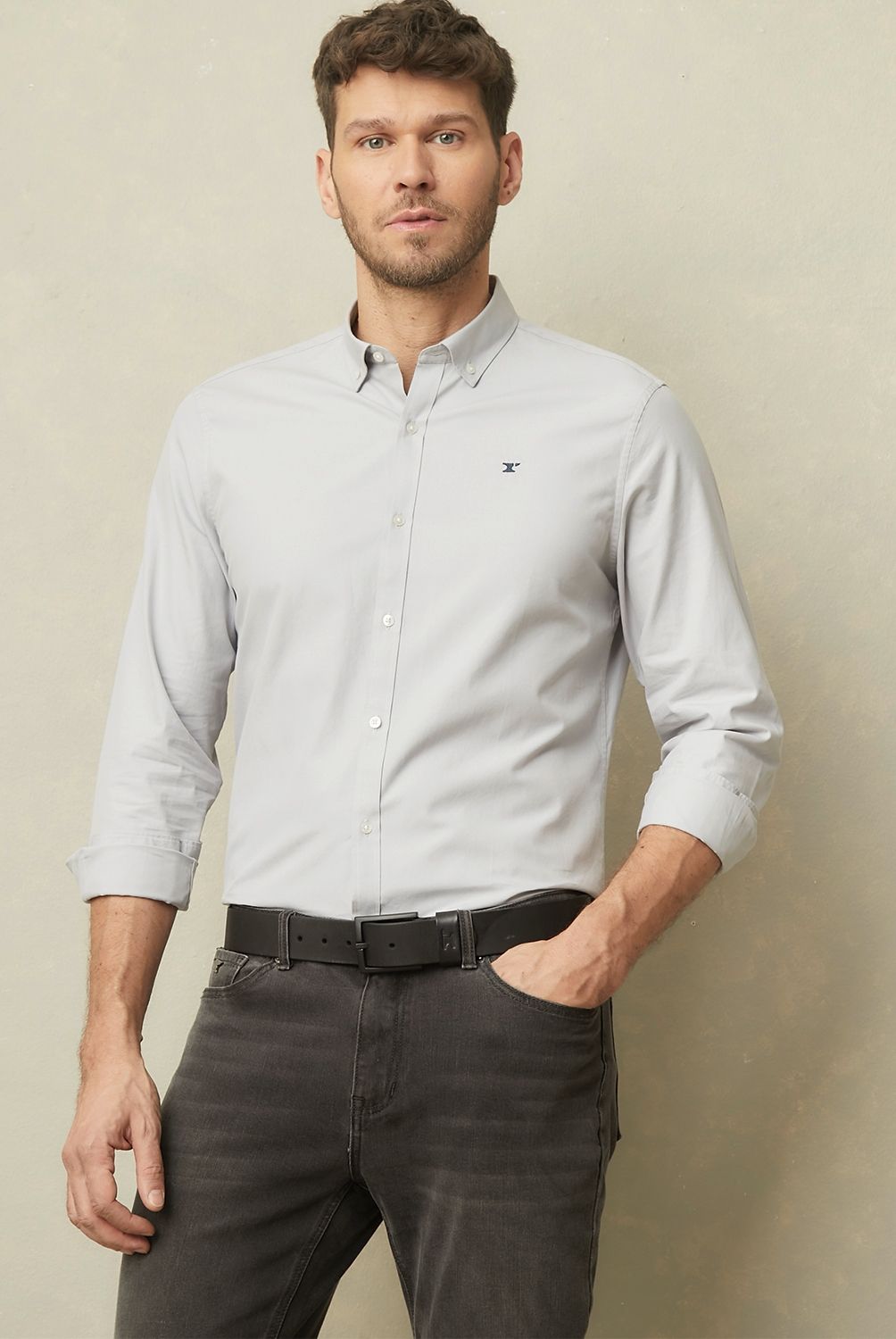 WOLF&HANK - Camisa Casual Hombre Wolf&Hank Slim Fit Algodón Liso