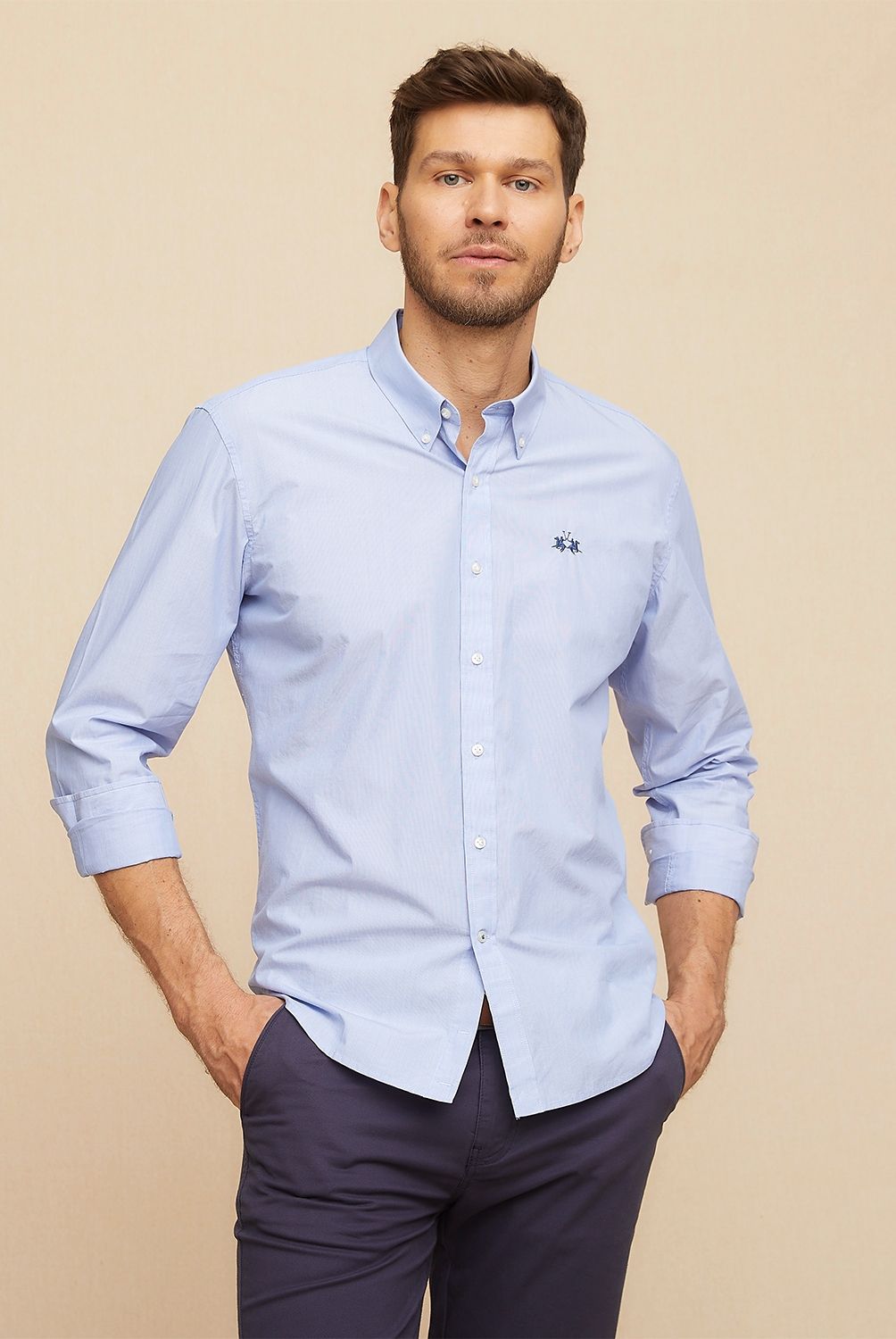 LA MARTINA - Camisa Manga Larga Casual Lisa Slim Fit Hombre La Martina