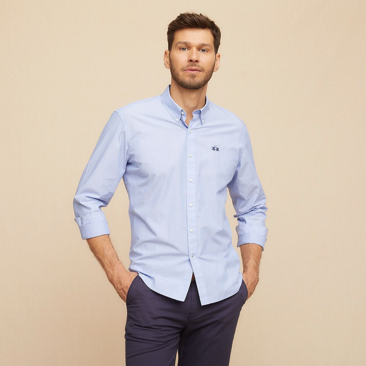 LA MARTINA - Camisa Manga Larga Casual Lisa Slim Fit Hombre La Martina