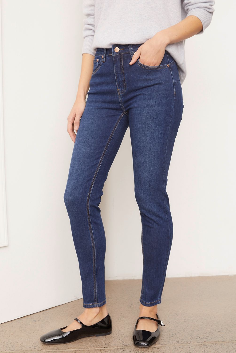 BASEMENT - Jeans Skinny Tiro Alto Basement Mujer Algodón