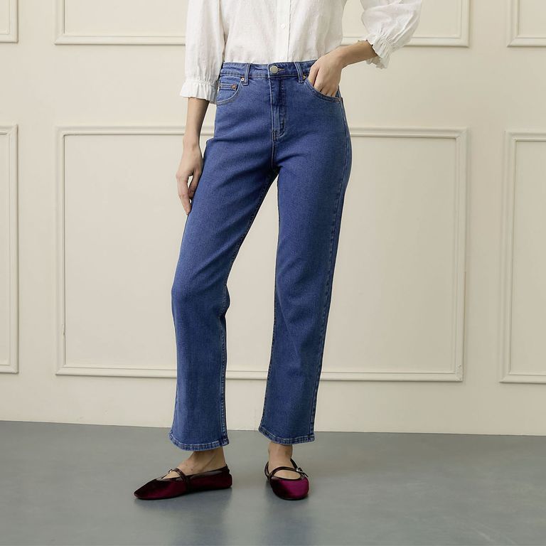 Jeans Straight Tiro Alto Mujer