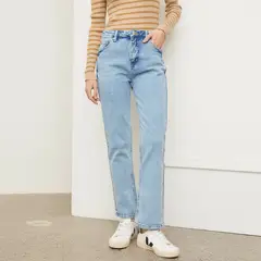 BASEMENT - Jeans Straight Tiro Alto Mujer