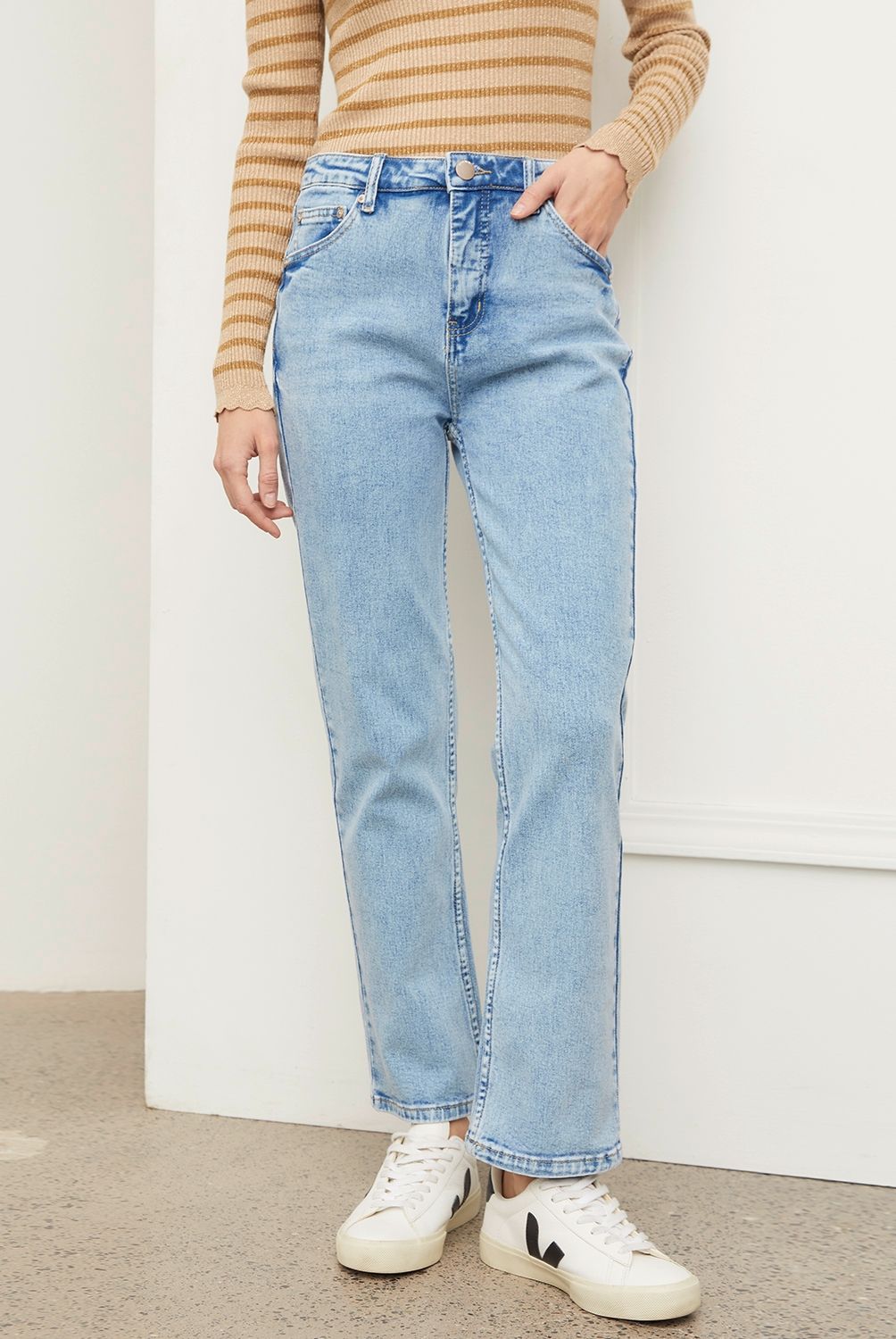BASEMENT - Jeans Straight Tiro Alto Mujer Basement