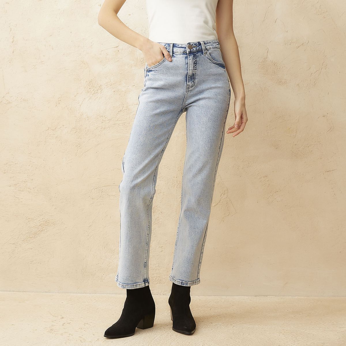 BASEMENT - Jeans Straight Tiro Alto Mujer Basement