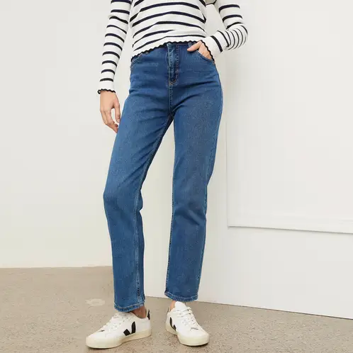 BASEMENT - Jeans Straight Tiro Alto Mujer