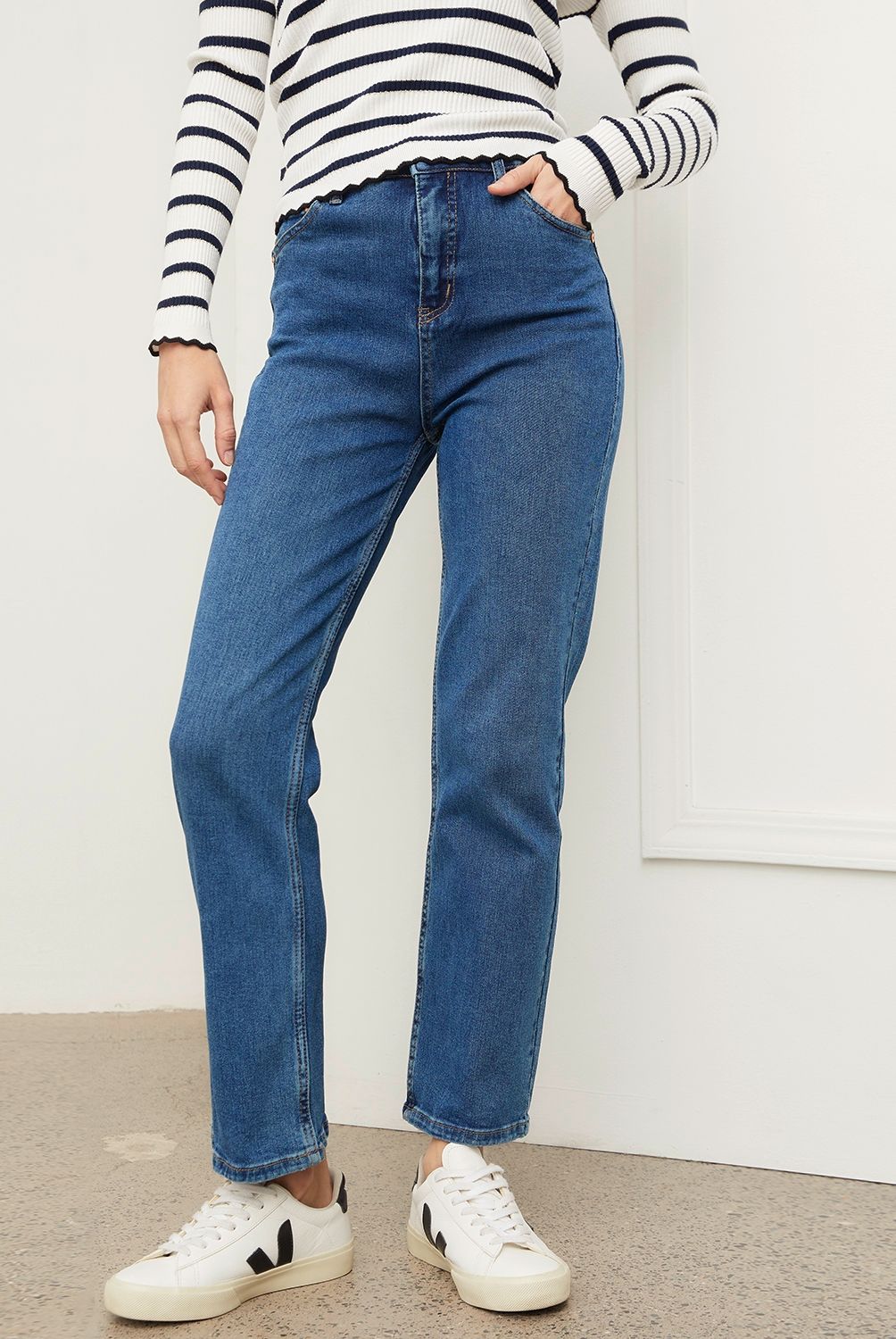 BASEMENT - Jeans Straight Tiro Alto Mujer Basement