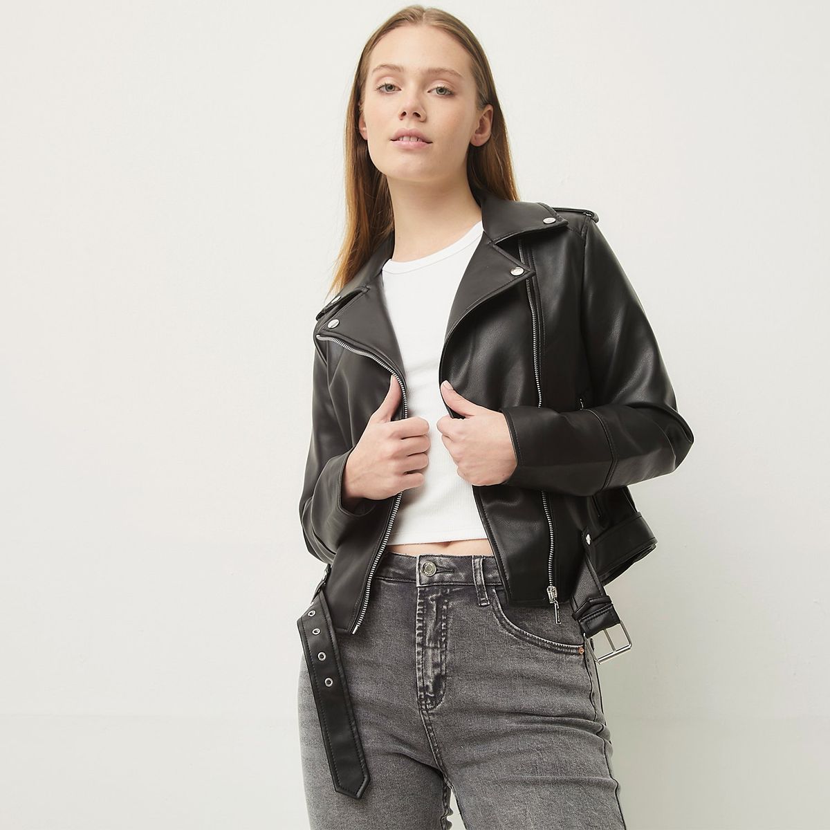 SYBILLA - Chaqueta Biker Sybilla Mujer Cuero Diseño Liso