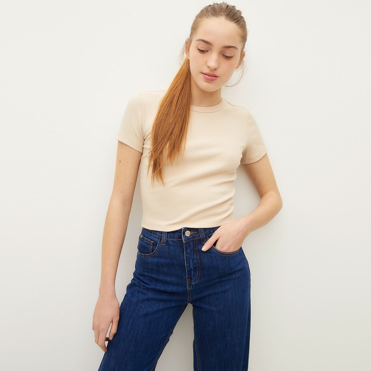 SYBILLA - Polera Sybilla Rib Crop Manga Corta Mujer Algodón