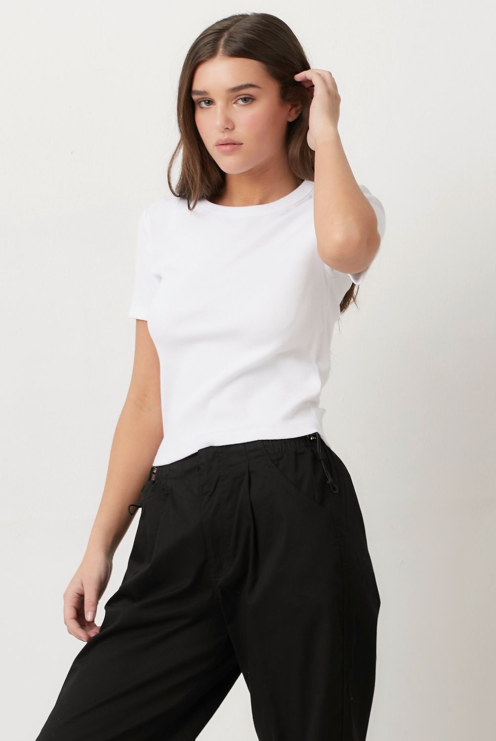 SYBILLA - Polera Sybilla Rib Crop Manga Corta Mujer Algodón