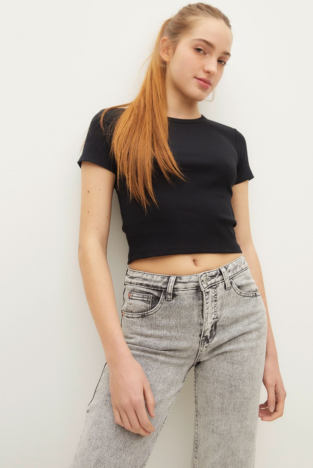 SYBILLA - Polera Sybilla Rib Crop Manga Corta Mujer Algodón