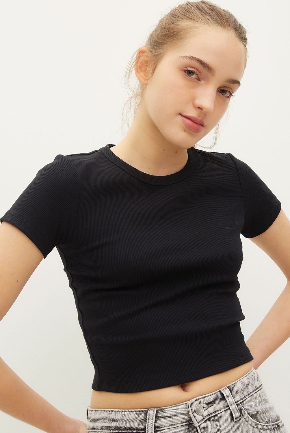 SYBILLA - Polera Sybilla Rib Crop Manga Corta Mujer Algodón